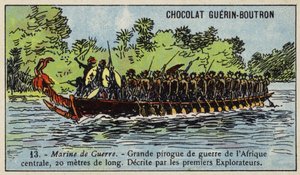 Stor sentralafrikansk krigskano (chromolitho) av French School