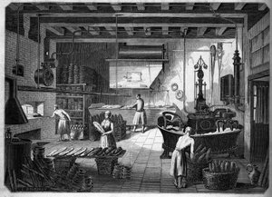 Store franske industrier på 1800-tallet: Drouot-apparater for baking. Fournil de M. Courcier, rue Saint Maur i Paris. I "" Le Monde illustrious"" 1862. av French School