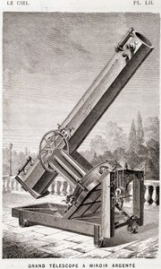Stort sølvspeilteleskop (Léon Foucault-systemet), ekvatorialt montert for Marseille-observatoriet - i "" Le Ciel" av Amédée Guillemin, Hachette, Paris av French School