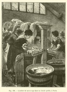 Såpeverkstedet i et offentlig vaskehus, i Paris (gravering) av French School