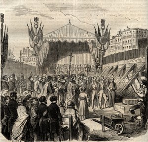 Nedlegging av den første steinen til det nye Louvre 25. juli av French School