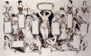 Layout-illustrasjoner for en artikkel om dameundertøy, fra La Vie Parisienne, ca. 1870 av French School