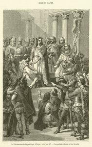 Kroningen av Hugues Capet, i Noyon, 1. juni 987 (gravering) av French School