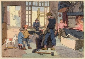Le Forgeron, The Smith (farge litho) av French School