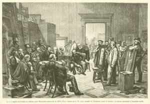 Den engelske juryen velger ut maleriene til verdensutstillingen i 1878 i Paris (gravering) av French School
