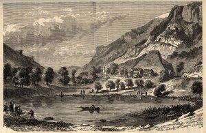 Le Lauzet-Ubaye - Le lac du Lauzet - kommune i avdelingen Alpes-de-Haute-Provence i det sørøstlige Frankrike - gravering i "" PATRIE"" - PECTUREQUIREQUE BESKRIVELSE AV FRANKRIKE I 6 BIND AV LUCIEN HUARD - slutten av 1800-tallet av French School