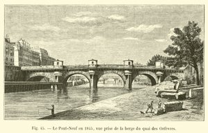 Pont-Neuf i 1845, utsikt tatt fra bredden av Quai des Orfevres av French School