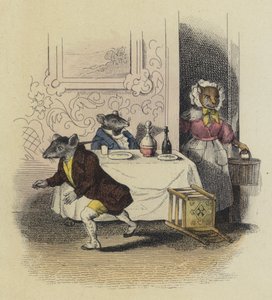 The Rat De Ville And The Rat Des Champs (farget gravering) av French School