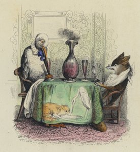 The Fox And The Stork (farget gravering) av French School