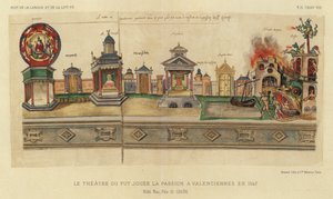 Teater Ou Fut Jouee La Passion i Valenciennes i 1547 (farge litho) av French School