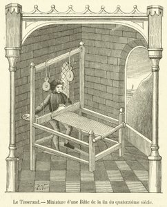 The Weaver, miniatyr fra en bibel fra slutten av det fjortende århundre (gravering) av French School