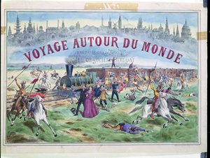 Le Voyage Autour du Monde, omslag til en boks for et spill basert på Around the World in 80 Days av Jules Verne (1828-1905) av French School