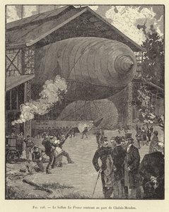 La France-ballongen vender tilbake til Chalais-Meudon-parken (gravering) av French School