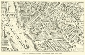 Faubourg Saint-Germain i 1615, faksimile av Mathieu Merians plan av French School