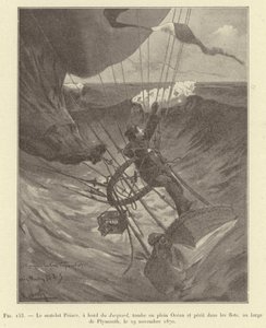 Sjømannen Prince, ombord på Jacquard, faller midt i havet og omkommer i bølgene, utenfor Plymouth, 29. november 1870 (gravering) av French School
