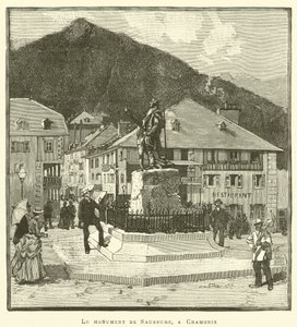 Monumentet til Saussure, i Chamonix (gravering) av French School