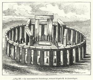 Monumentet til Stonehenge, restaurert etter M de Quatrefages (gravering) av French School