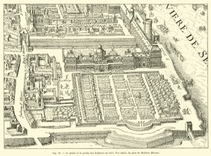 Tuileries-palasset og hagen i 1615, faksimile av planen av Mathieu Merian av French School