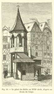 Les Halles søyle på 1600-tallet, fra en tegning fra tiden av French School