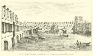 Notre-Dame-broen og Quai de Gesvres i 1660, etter en gravering av Israel Sylvestre av French School