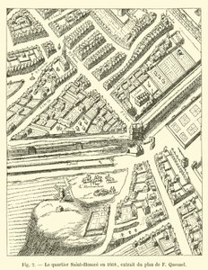 Saint-Honore-distriktet i 1608, utdrag fra planen til F Quesnel av French School