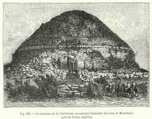 Chretienne-graven, begravelsesmonument til kongene av Mauritane, nær Kolea, Algerie (gravering) av French School
