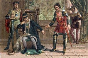 League of Public Good: King Louis XI meets Charles the Temeraire in Peronne, Duke of Burgundy. Chromolithography around 1890. av French School