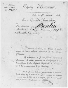 Æreslegion gitt til oberst du Genie Boutin, 17. januar 1808 av French School
