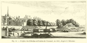 Celestins kirke og inngangen til Arsenal, i 1660, etter I Silvestre av French School