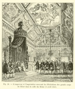 Keiseren og keiserinnen mottar gratulasjoner fra statens store korps i tronsalen, 3. april 1810 av French School