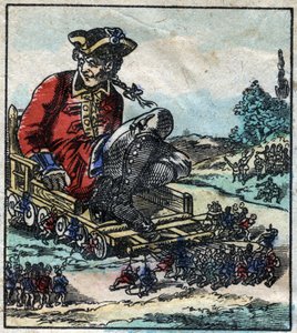 Lemuel Gulliver, a prisoner is transported on a cart pulled by the Lilliputians. Illustration for “” Gulliver