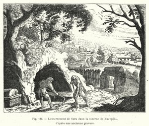 Begravelsen av Sara i hulen Machpela, fra en gammel gravering (gravering) av French School