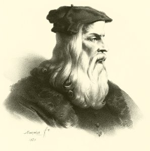 Leonardo Da Vinci, portrett (gravering) av French School