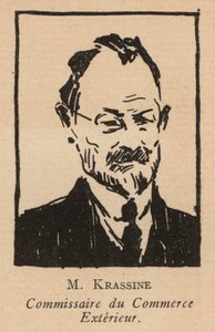 Leonid Krasin , russisk bolsjevikisk revolusjonær politiker og folkekommissær for utenrikshandel (litografi) av French School
