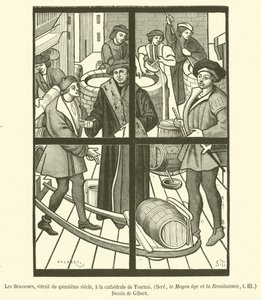 The Brewers, glassmaleri fra 1400-tallet, i katedralen i Tournai (gravering) av French School