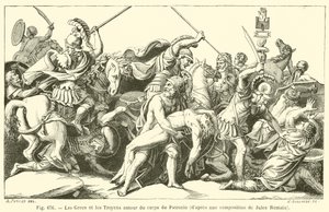Grekerne og trojanerne rundt kroppen til Patroclus (gravering) av French School