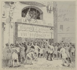 Boulangist-demonstrasjonene, Rue Montmartre, Utdelingen av kokarder (gravering) av French School