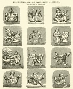 The Misericords of Saint-Spire, ved Corbeil (gravering) av French School