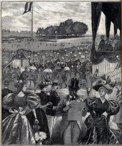 Les courses de lyon (racetracks de Lyon) - after the grand prix - engraving in “Le Progres illustrious”” of 1895 av French School