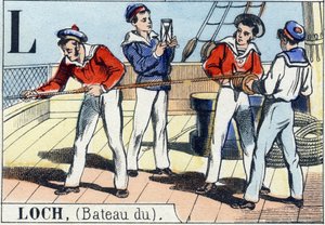 Bokstaven L som loch . Marinens alfabet. Epinal bilde, slutten av 1800-tallet. Sjablongfarget tregravering av French School