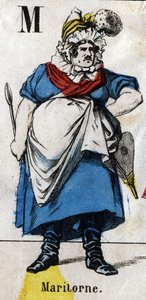 Bokstav M: Maritorne. Gravering i "Alfabetmaskerade". Ny Epinal bildebehandling. Trykk-litografi Pinot et Sagaire, redaktører, Epinal, andre halvdel av 1800-tallet. Plate Ná 491 med 25 opplyste bokstaver. Mål: 40,5x28cm av French School