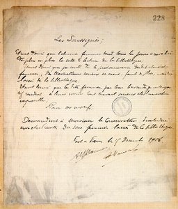 Protestbrev som ber om nektelse av innreise for kvinner til Sorbonne-biblioteket av French School