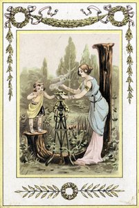 Brev som representerer en mor og datter, sent på 1800-tallet (kromolitografi) av French School