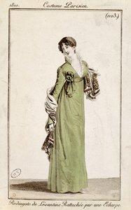 Levantinsk frakk festet med et skjerf, moteplate fra Costume Parisien, 1810 av French School