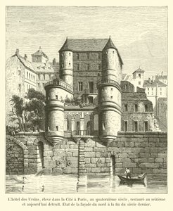 Hôtel des Ursins, bygget i Cité i Paris på det fjortende århundre, restaurert på det sekstende og nå ødelagt, tilstanden til nordfasaden på slutten av forrige århundre av French School