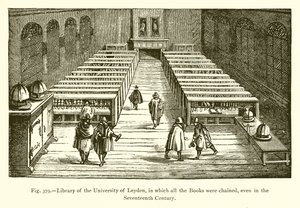 Biblioteket ved University of Leyden, der alle bøkene var lenket, selv i det syttende århundre av French School