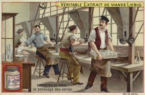 Liebig-kort med glassindustrien av French School