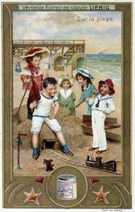 Liebig kromolitografiserie "" Beach Game"" av barn. sd. 1800-tallet av French School