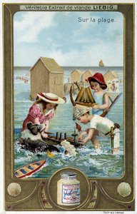 Liebig kromolitografiserie "" Beach Game"" av barn. sd. 1800-tallet av French School