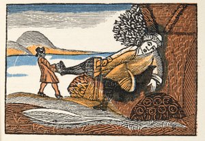 Little Thumb fra Histories or Tales of Past Times fortalt av Mother Goose, With Morals, av M Perrault, pub. 1925 (håndfarget treblokktrykk) av French School